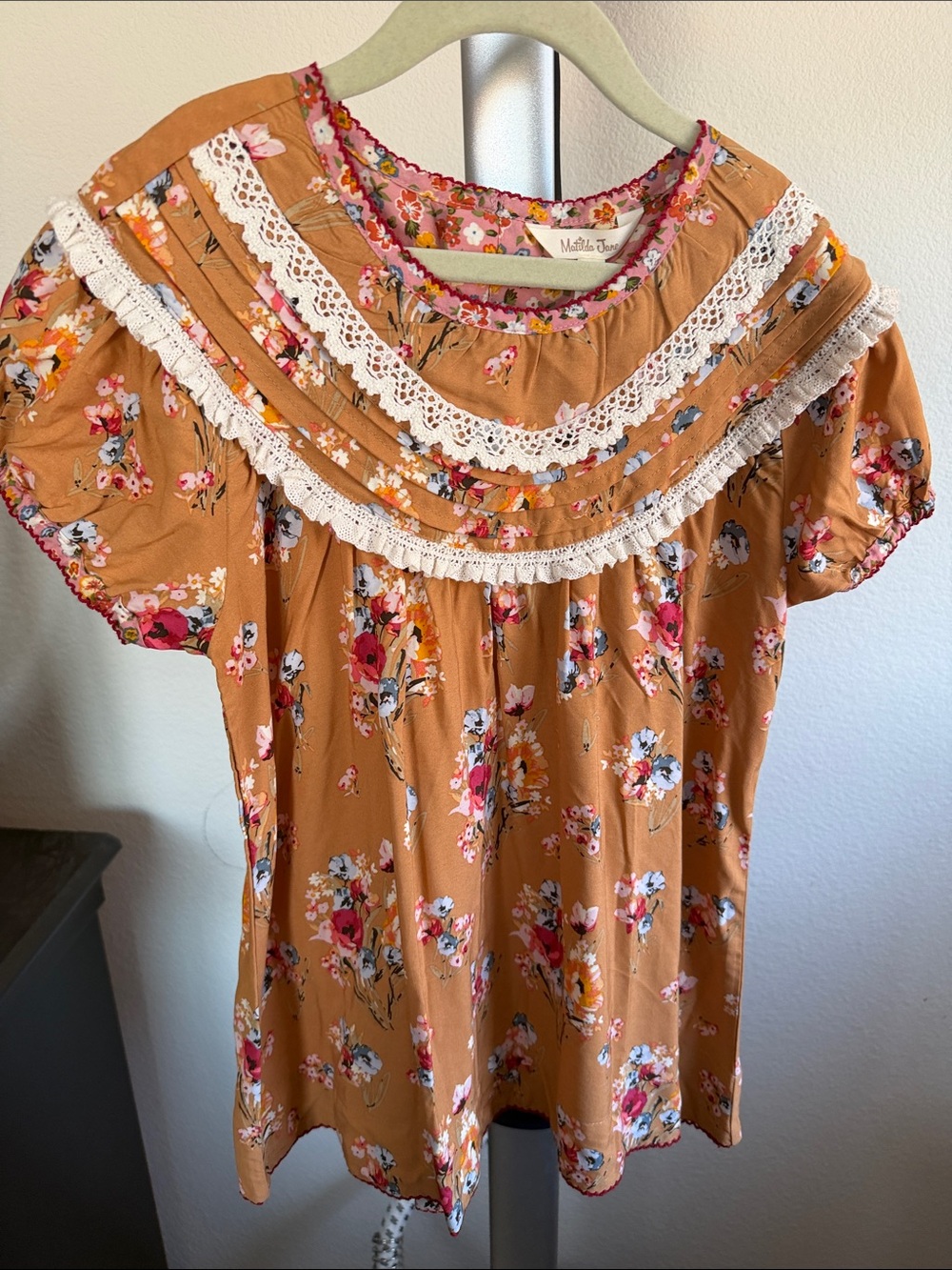 Matilda Jane Mustard Floral Lace Yoke Girls Top